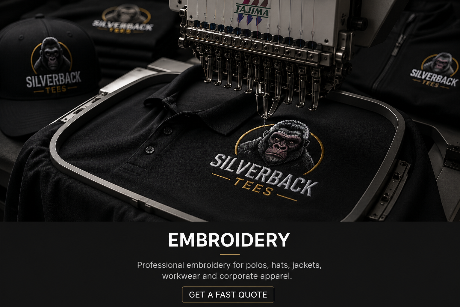 Silverback embroidered polo on an embroidery machine