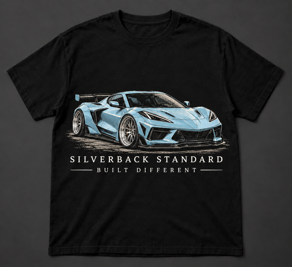 Ice-blue mid-engine widebody — front design