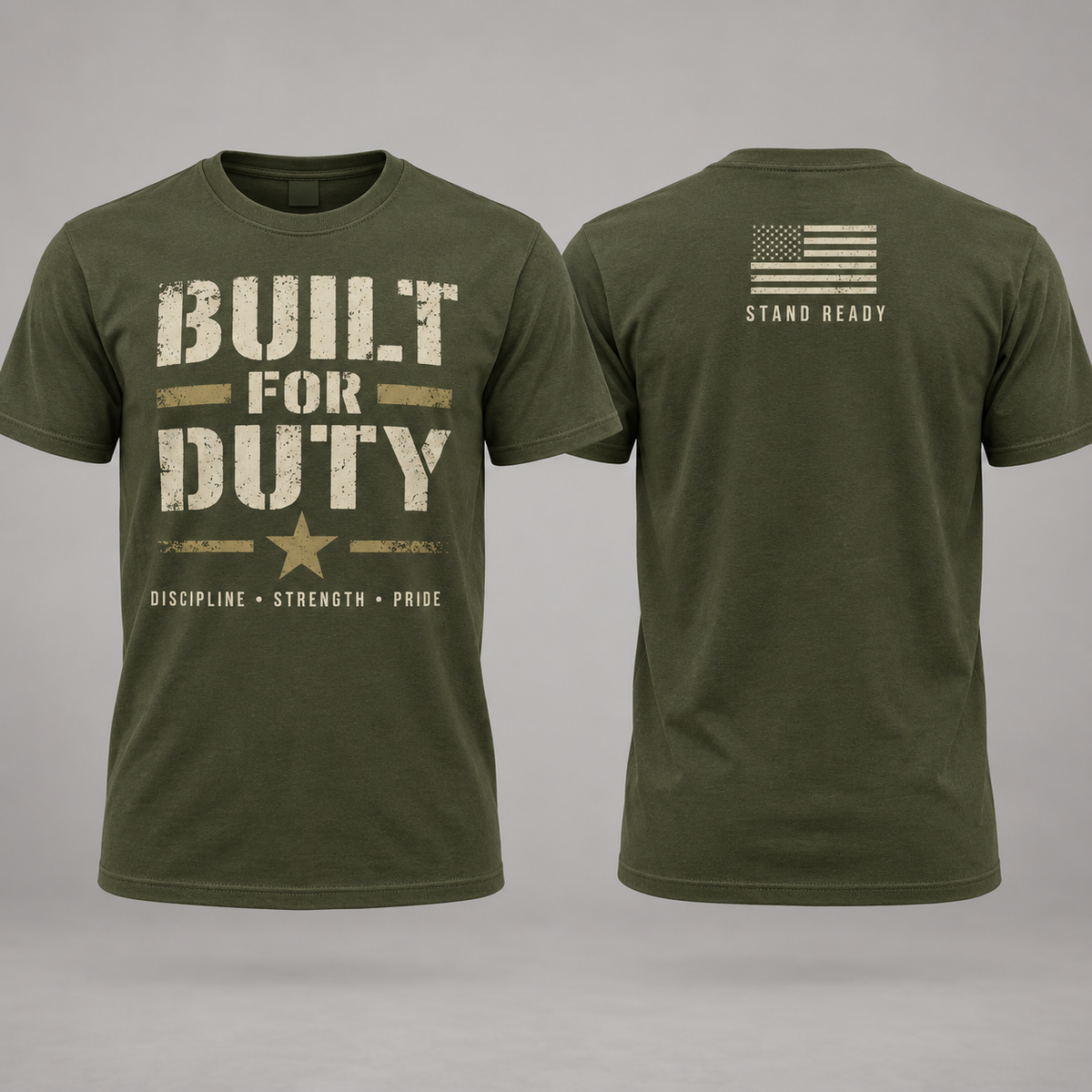 Built for Duty military-inspired T-shirt front and back