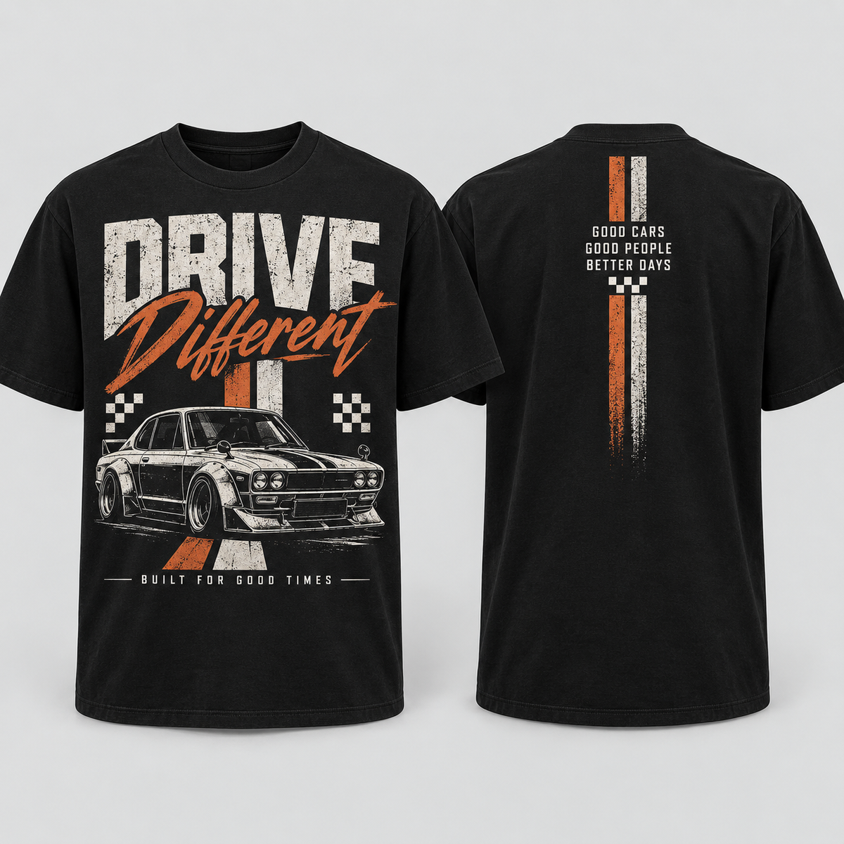 Drive Different automotive T-shirt front and back