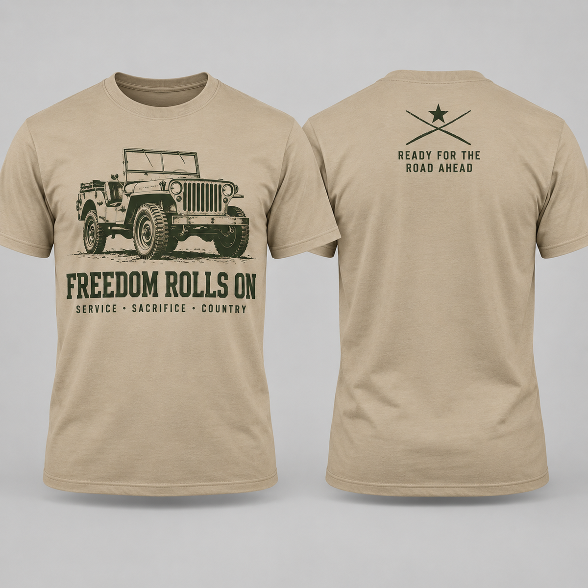 Freedom Rolls On military-inspired T-shirt front and back