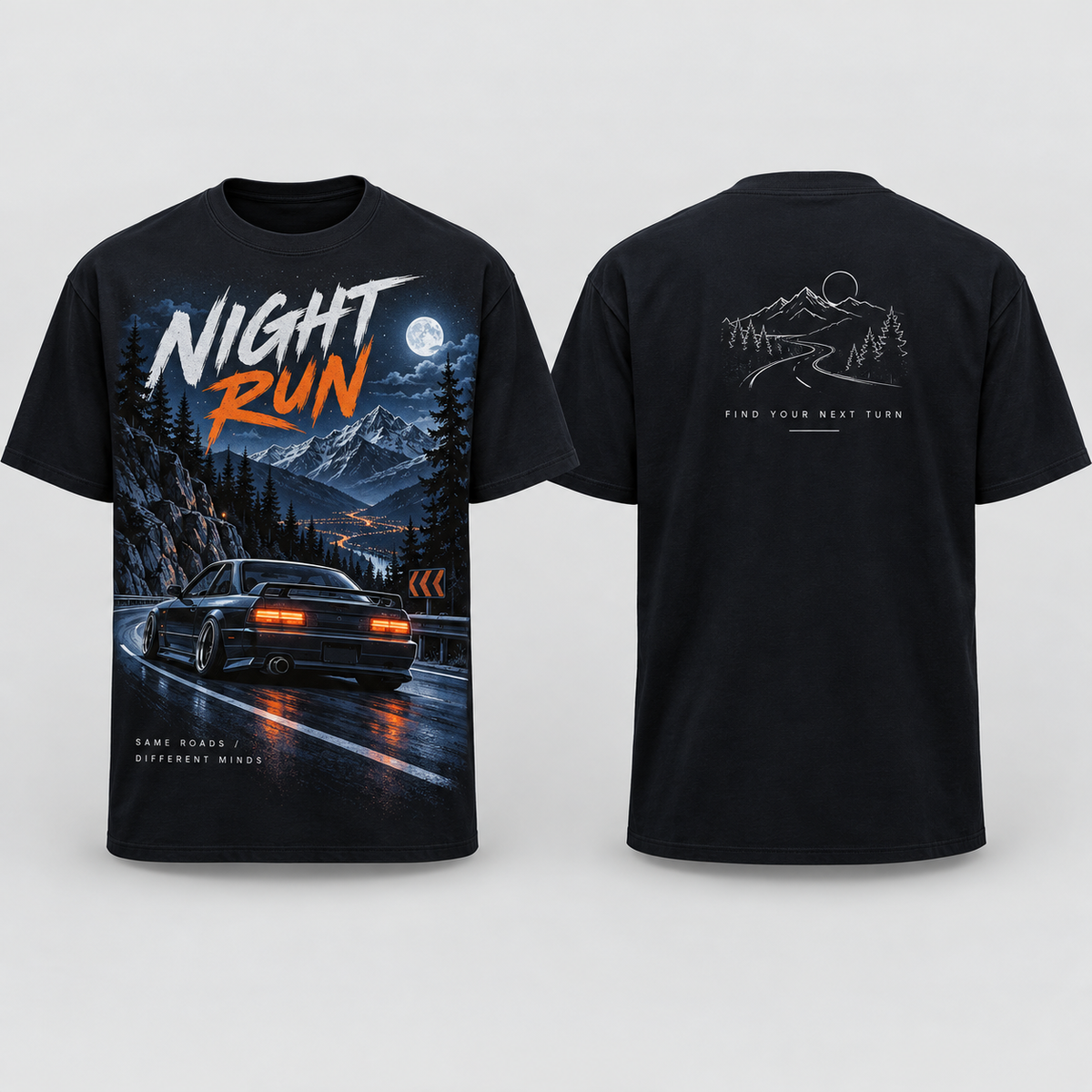 Night Run automotive T-shirt front and back