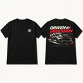 Driven by Obsession Tee — Silverback Standard. Front and back design mockup.
