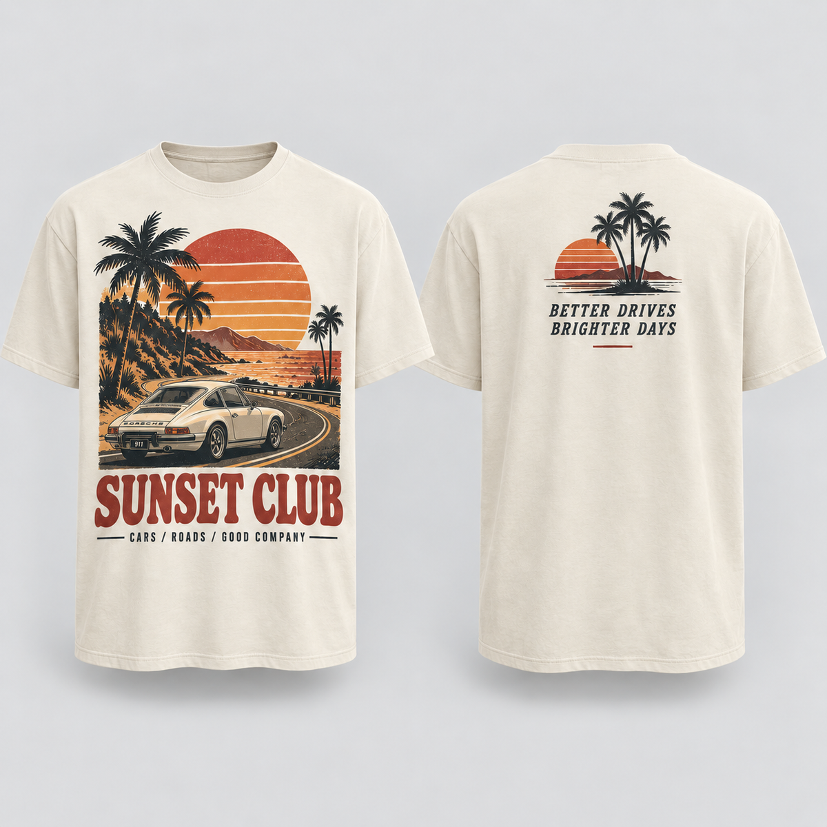 Sunset Club 911-inspired automotive T-shirt front and back