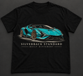 Turquoise exotic roadster with bronze wheels — front design